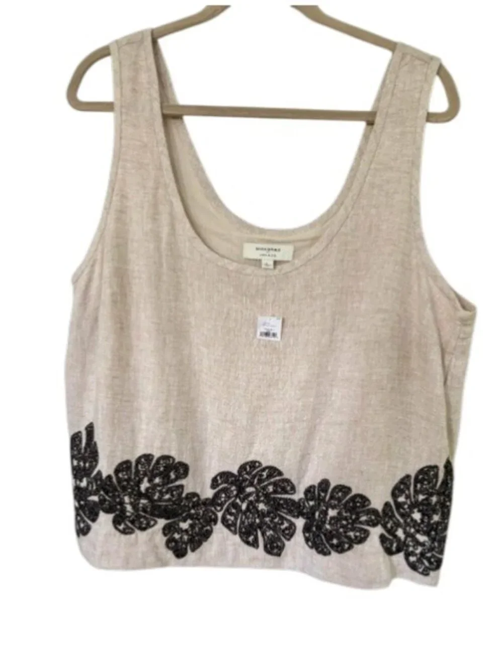 NWT Banana Republic Linen-Blend Embroidered Scoop-Neck Sleeveless Top Large Flax